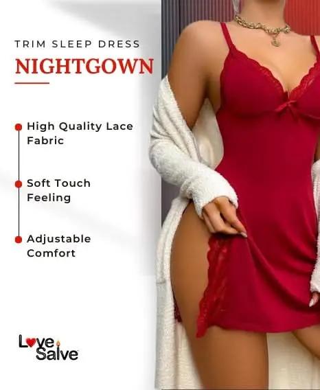Love Salve Romantic Lace-Trimmed Nightdress with Bowknot Detail - Love Salve